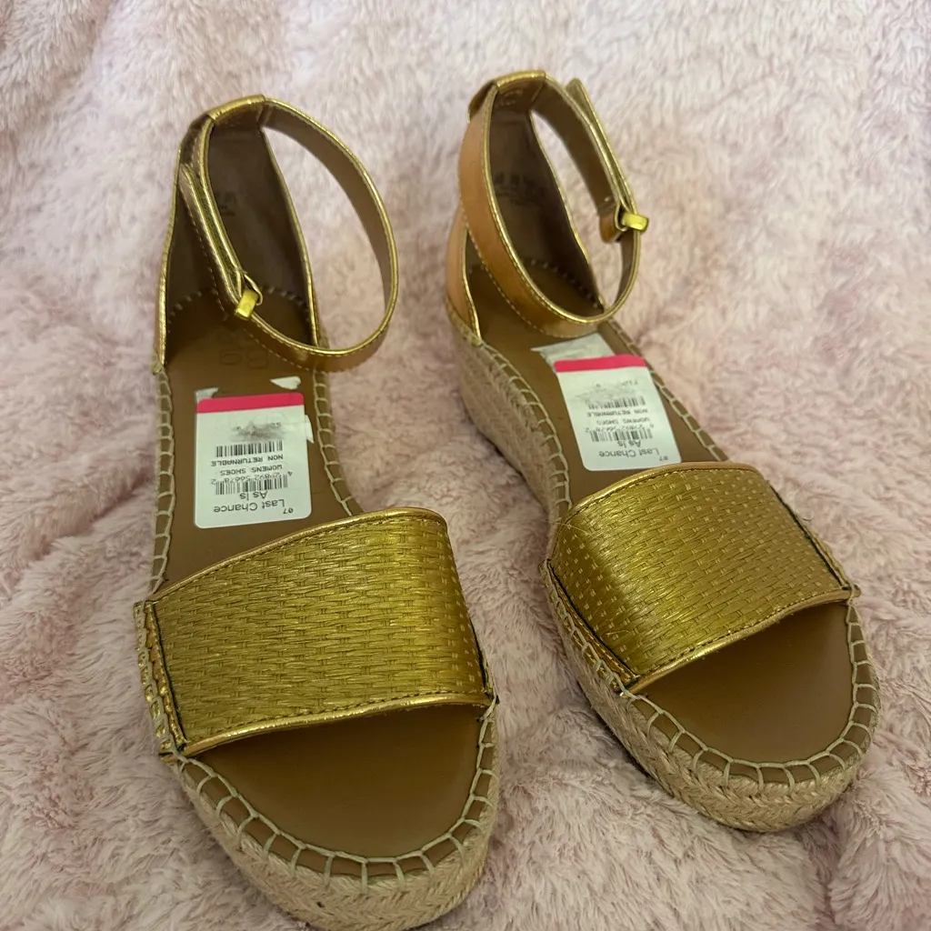 NEW Franco Sarto Clemens Womens Espadrille Gold Metallic Wedge Sandals Heels 9M - Image 2