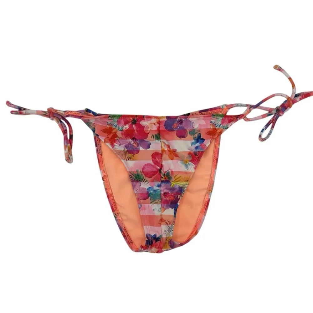 Unbranded Cheeky Floral Tropical Stripe Tue Sides Bikini Bottom Small White - Image 2
