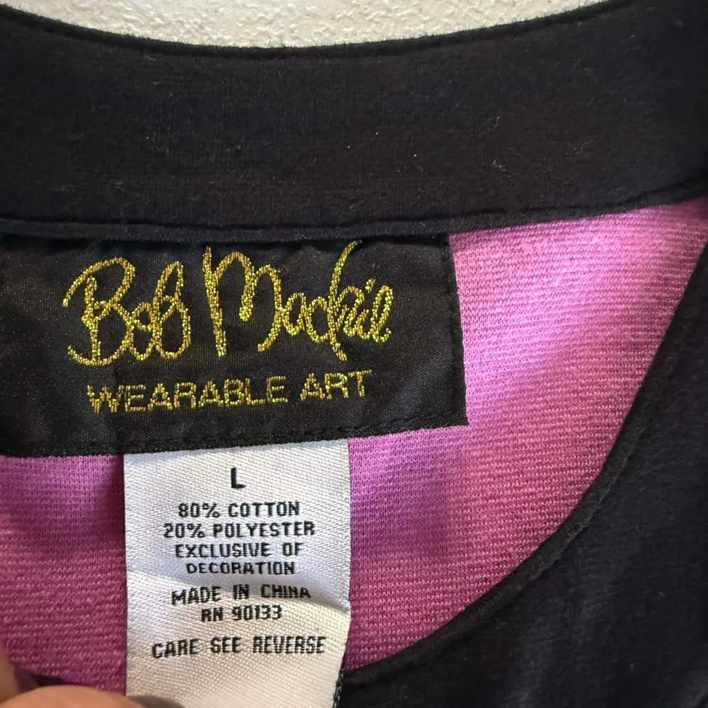 Bob Mackie Large Knit Jacket Pink Black Sequin 3/4 Sleeves Wearable Art Classic - Image 5