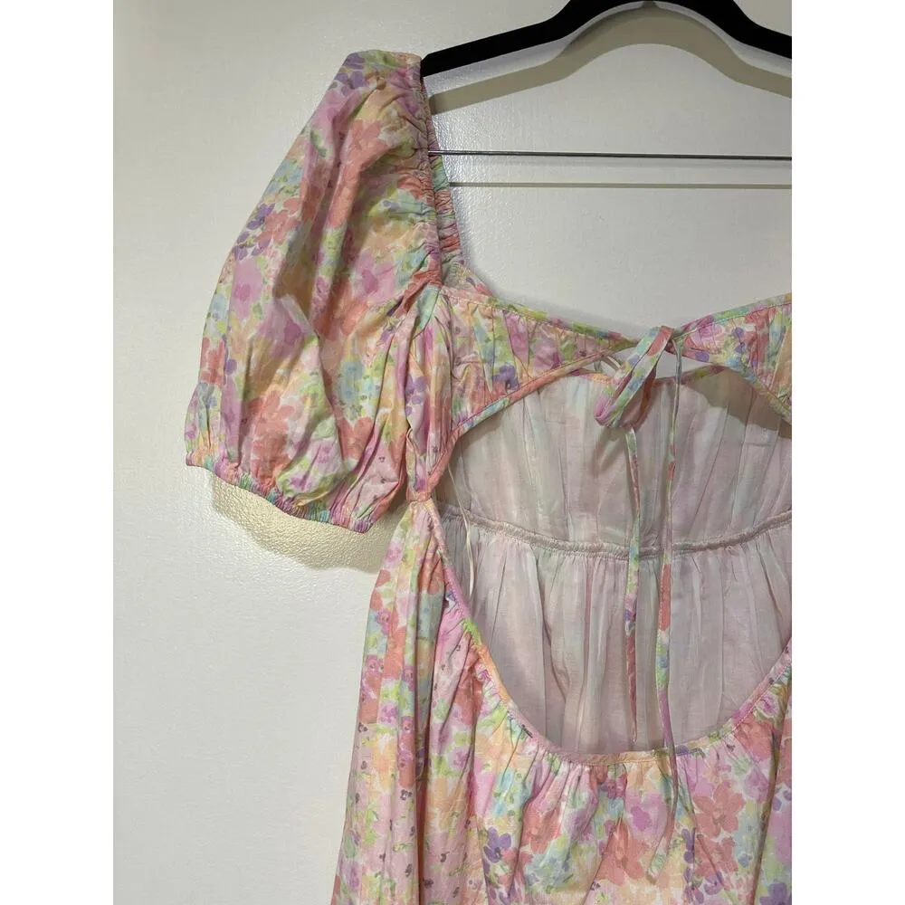 For Love & Lemons Kennedy Floral Print Mini Dress Pink Size Large NWT Open Back - Image 10