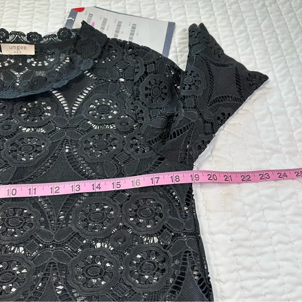 UMGEE Crochet Top Boho Hippie Black Size S-M Blouse Sheer Floral - Image 4