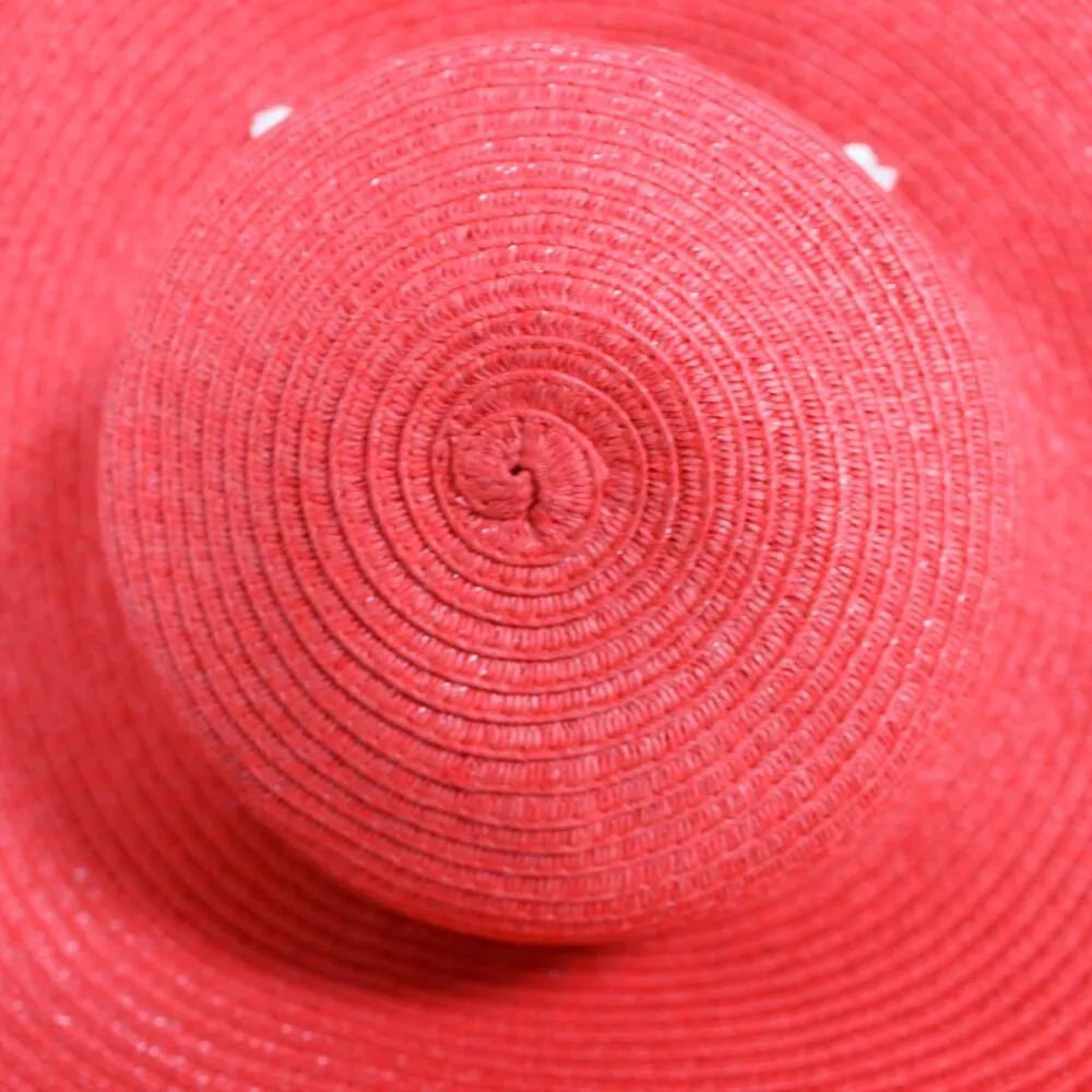 NWT Women's Large Red Coral Floppy Hat with Cream Braided Trim and Gold Beads - Image 7