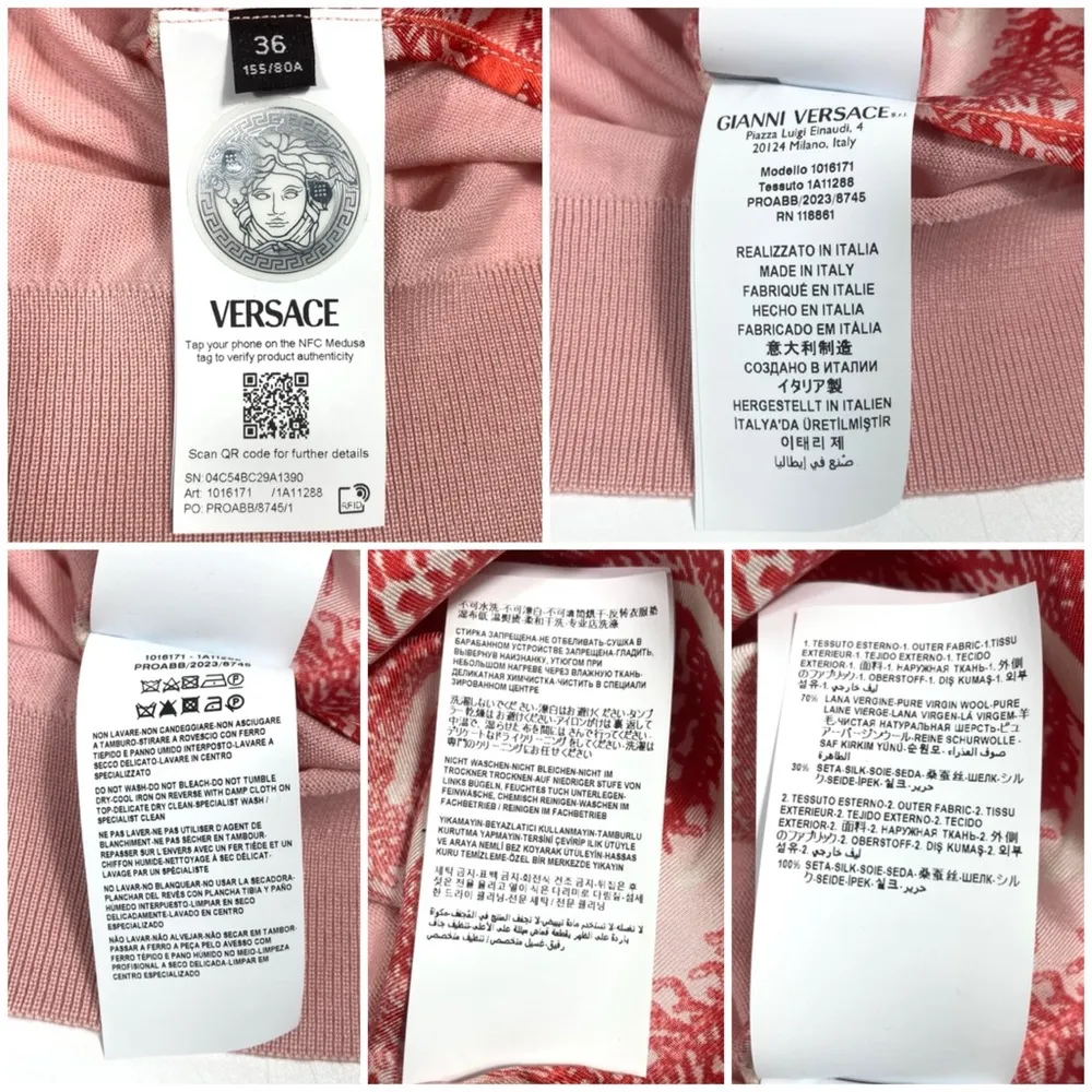 Versace Barocco Sea Silk Wool Knitted Polo Shirt Pink La Vacanza 2024 36 IT NWT - Image 6