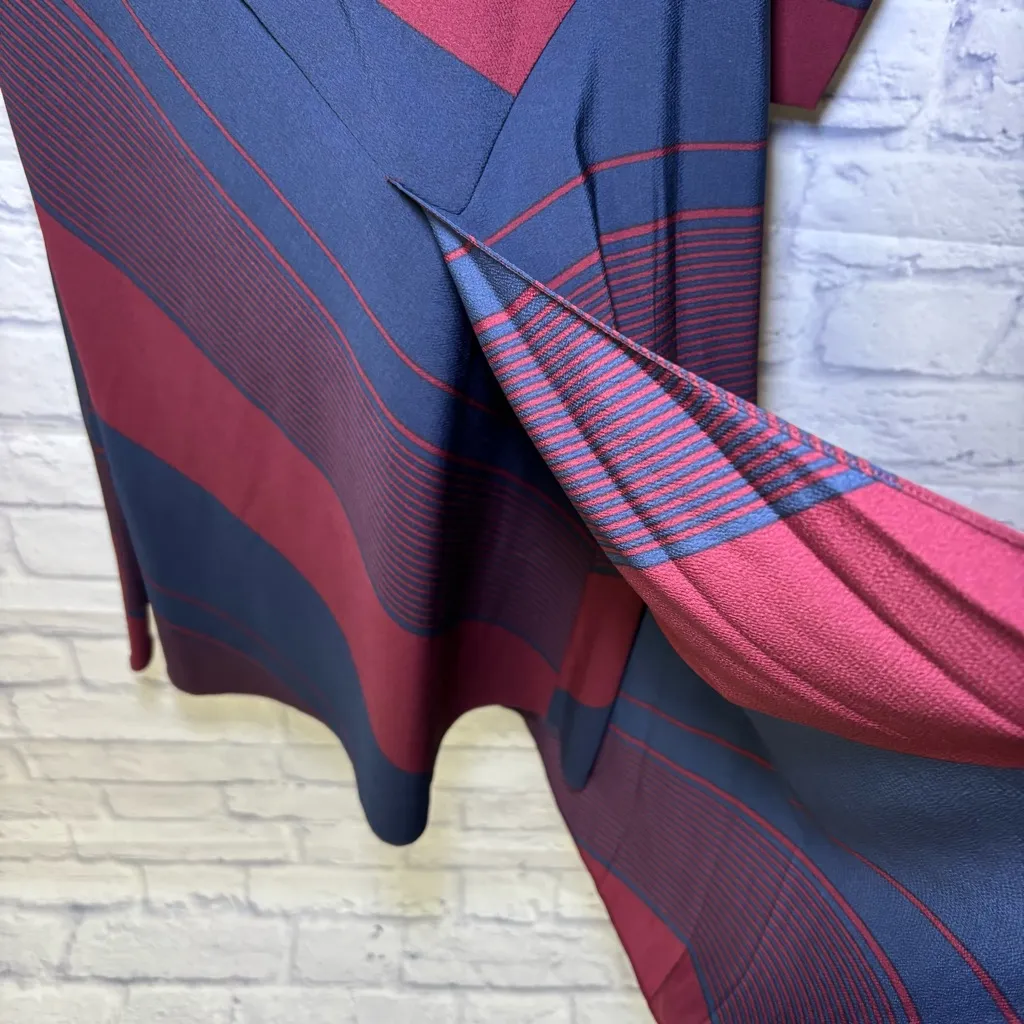 Tory Burch Lyon Navy/Burgundy Stripe Runway Long Sleeve Faux Wrap Dress Sz. 0 - Image 16