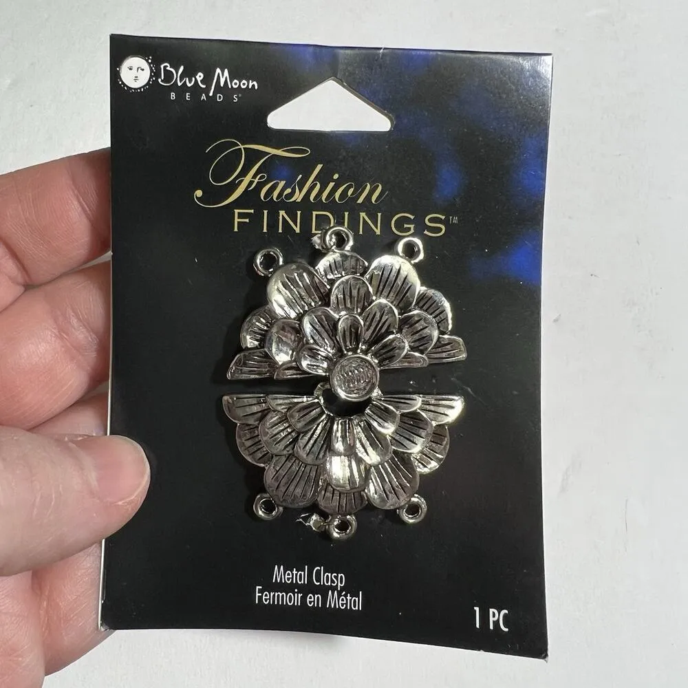 Blue Moon Beads Fashion Findings Metal Clasp Flower Silver Tone Multi Strand - Image 3