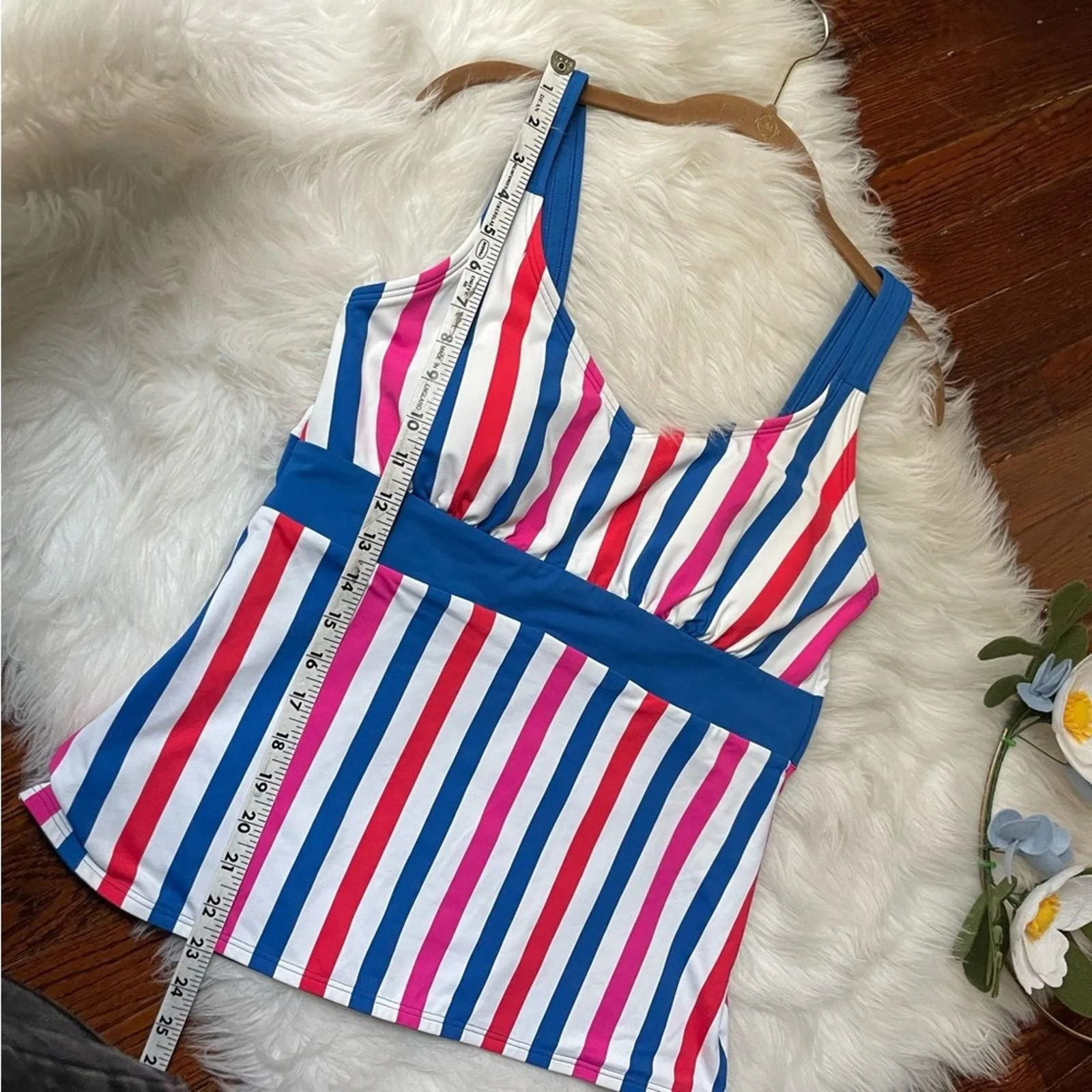 Lands’ End Striped Tankini Top Blue, Pink, & Red NWOT - Image 5