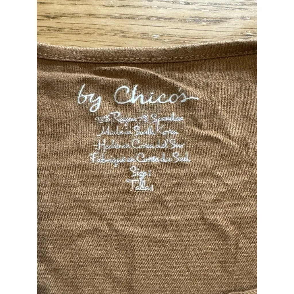 By Chico's Size 1 Long Sleeve Brown‎ Rayon/Spandex Stretch Shirt Loungewear City - Image 3