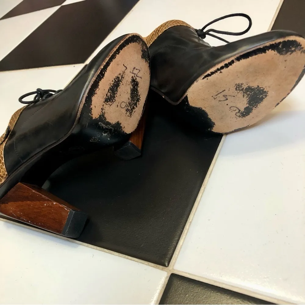 Vintage  Oxford Sling Back Reptile Embossed Leather Wood Heel 7.5 - Image 11