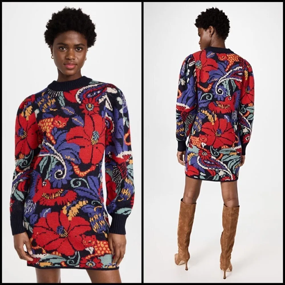 💕FARM RIO💕 Vintage Forest Blue Sweater Dress ~ Vintage Forest Blue Small S NWT - Image 3