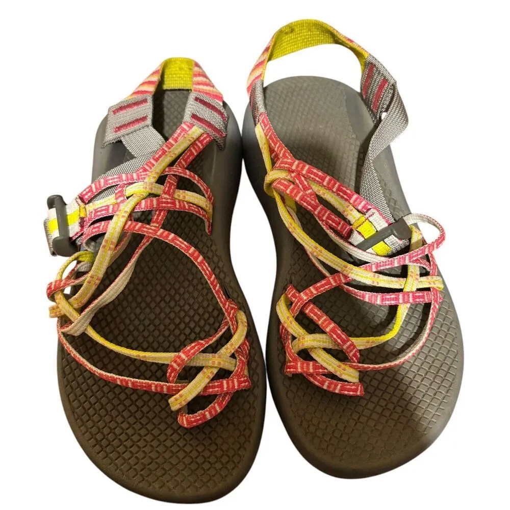 Chaco ZX3 Pink Yellow Triple Strap Sandals Womens 7 Hiking Slingback Shoes - Image 3
