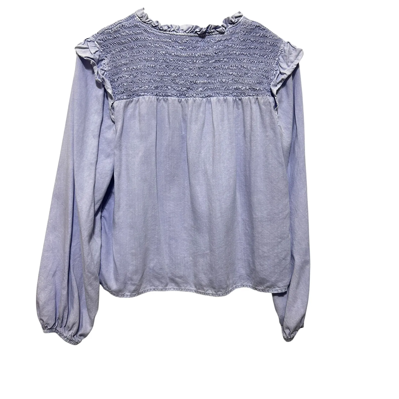 Bella Dahl Womens Top XS Blue Smocked‎ Ruffle  Boho Chic Peasant Western Cowgirl - Image 2