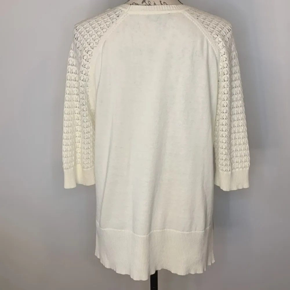 NYDJ short sleeve pointelle sweater white M - Image 5