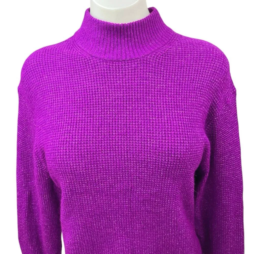 Gap Women's Purple Wool Mock Neck Waffle Knit Long Sleeve Pullover Sweater Top S - Image 3