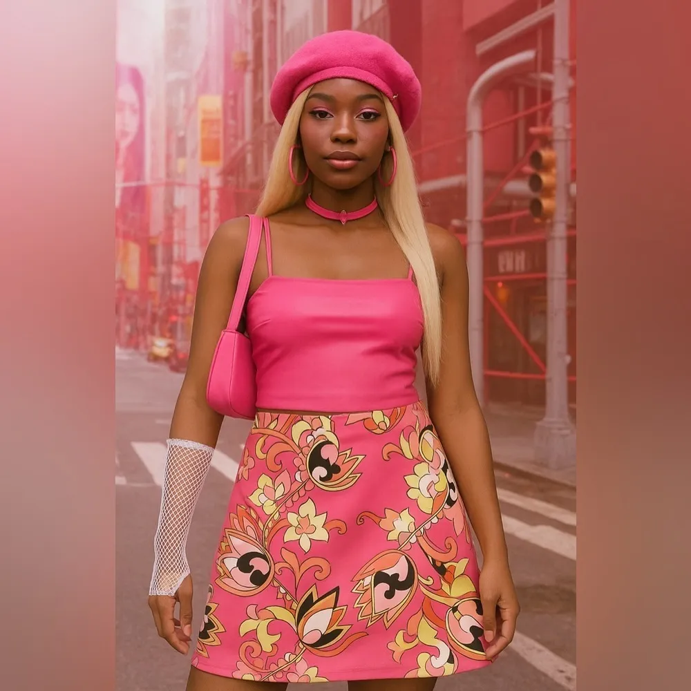 Y2K Pink Floral Mini Skirt Retro A - Image 9