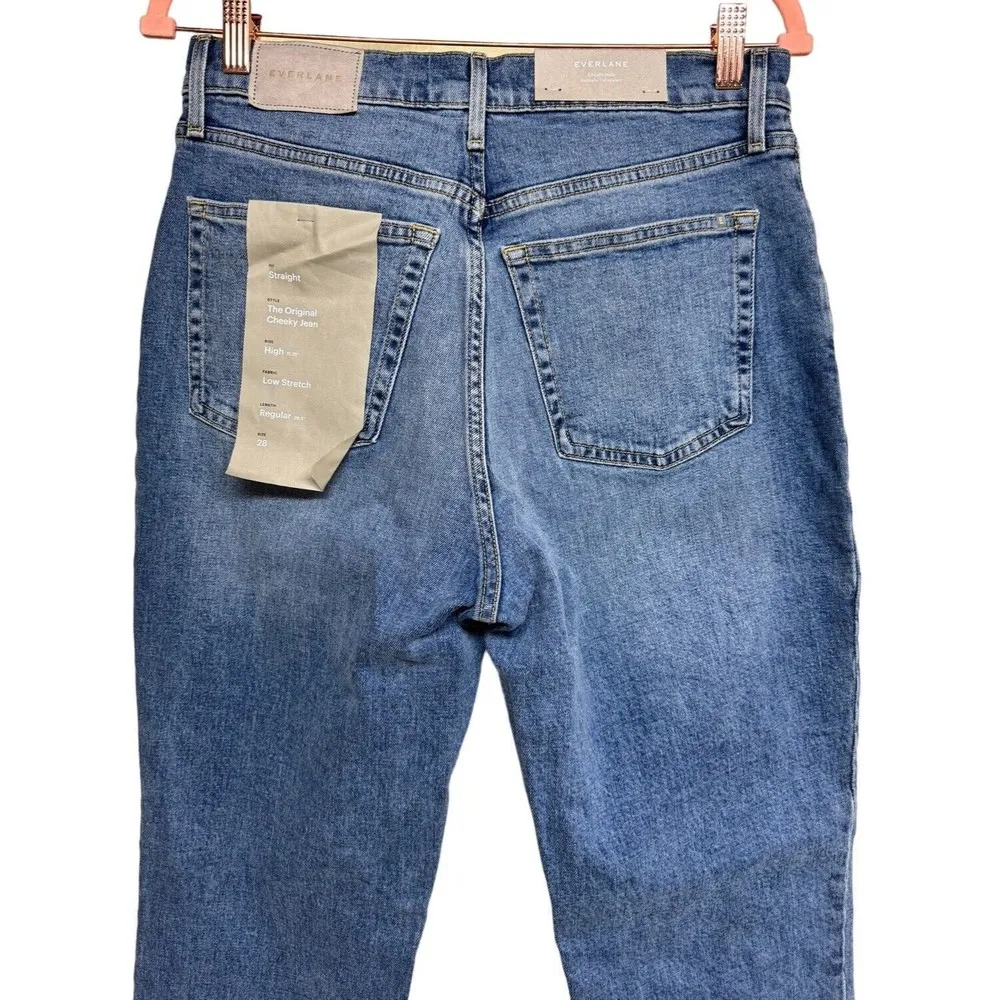 Everlane The Original Cheeky High Rise Straight Leg Jeans Worn In Mid Blue Sz 28 - Image 4