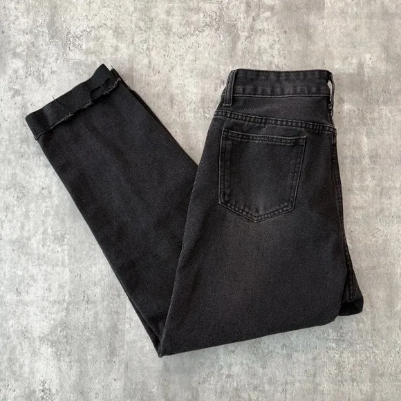 Straight leg faded black denim ankle jeans stretch modern pants M - Image 2