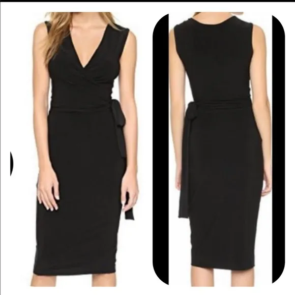 Norma Kamali Black V Neck Tie Waist Sleeveless Dress - Image 2