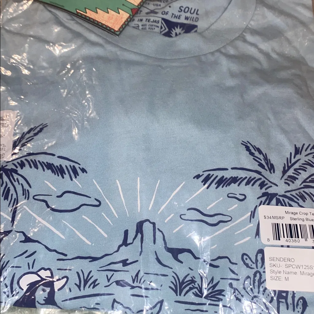 SENDERO MIRAGE BOXY CROP TEE Blue Size M - Image 3