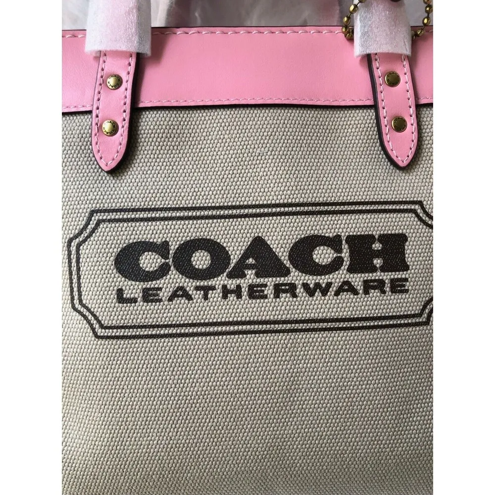 Coach Field 22 Logo ColorBlock Natural Canvas Tote Crossbody Bag Pink New - Image 9