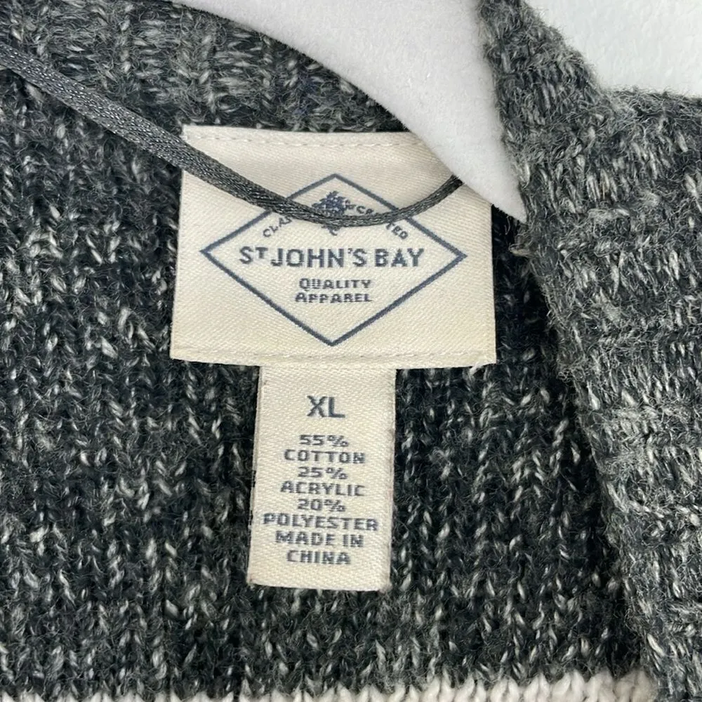 St Johns Bay open front sweater cardigan black gray stripe fringe southwest XL - Image 8