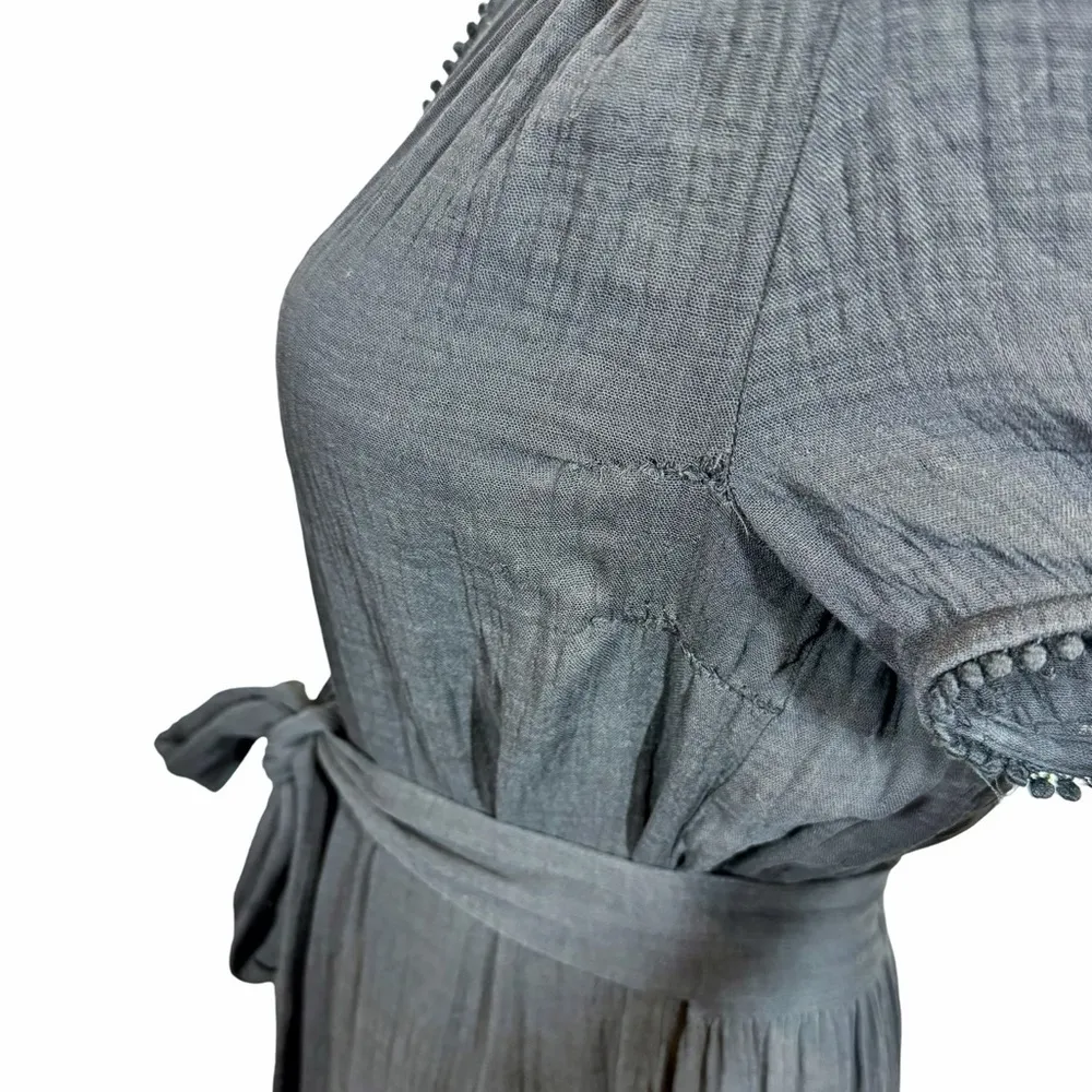 AYR The Kite Midi Dress Cotton Gauze Button Front Pom Pom Tiered Blk PLEASE READ - Image 10