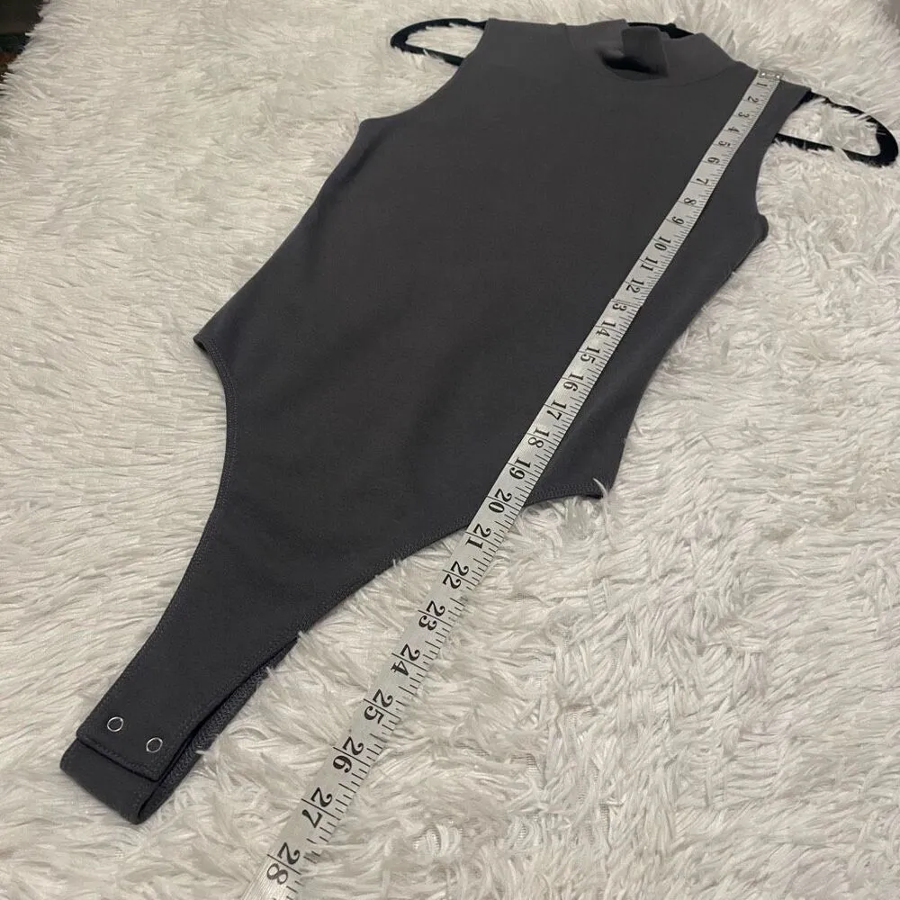 NEW Naadam Modal Cashmere Sleeveless Mockneck Bodysuit in Dark Granite Gray Smal - Image 6