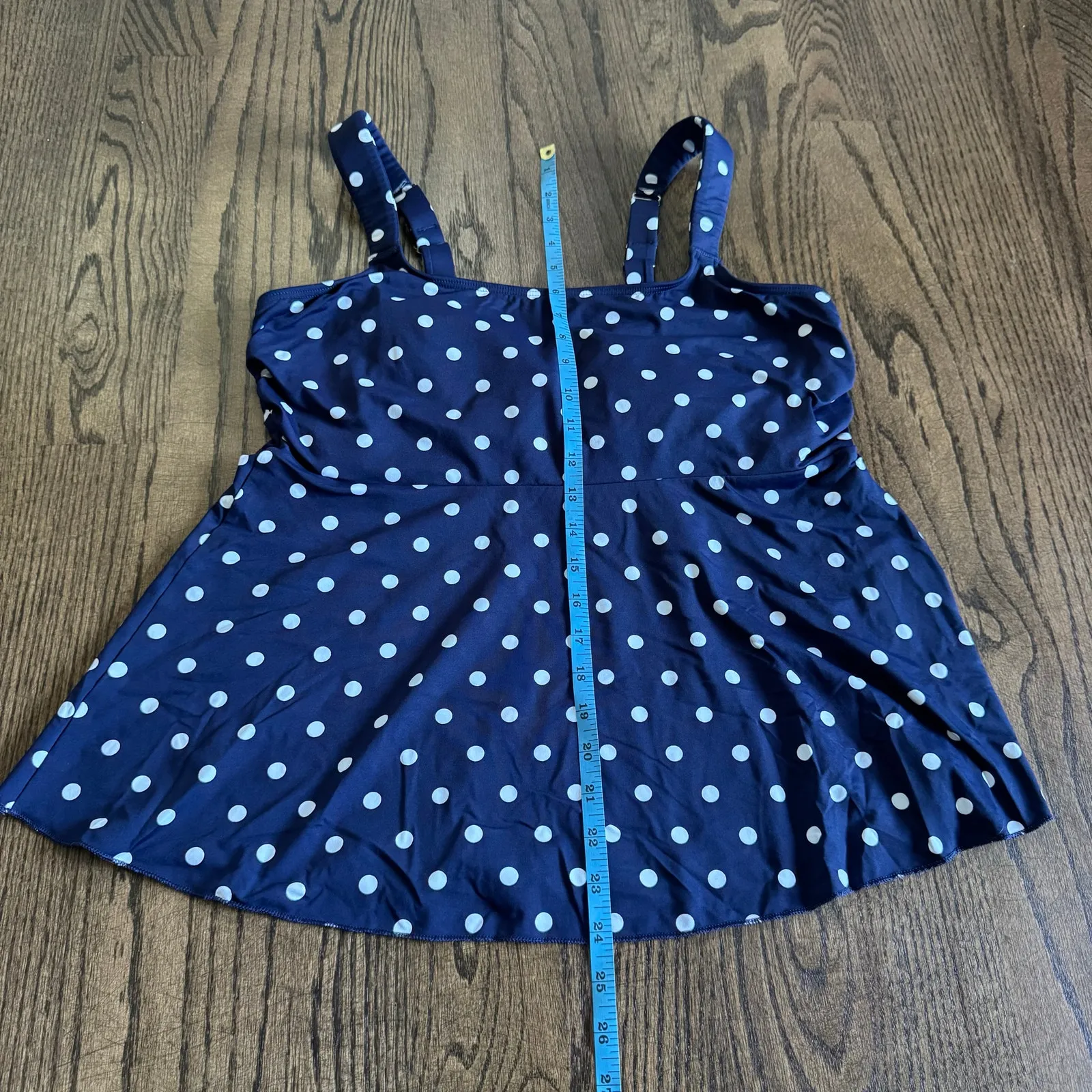 Lands End Womens Navy Blue White Polka Dot Tankini Swim Suit Top Size Medium DD - Image 7