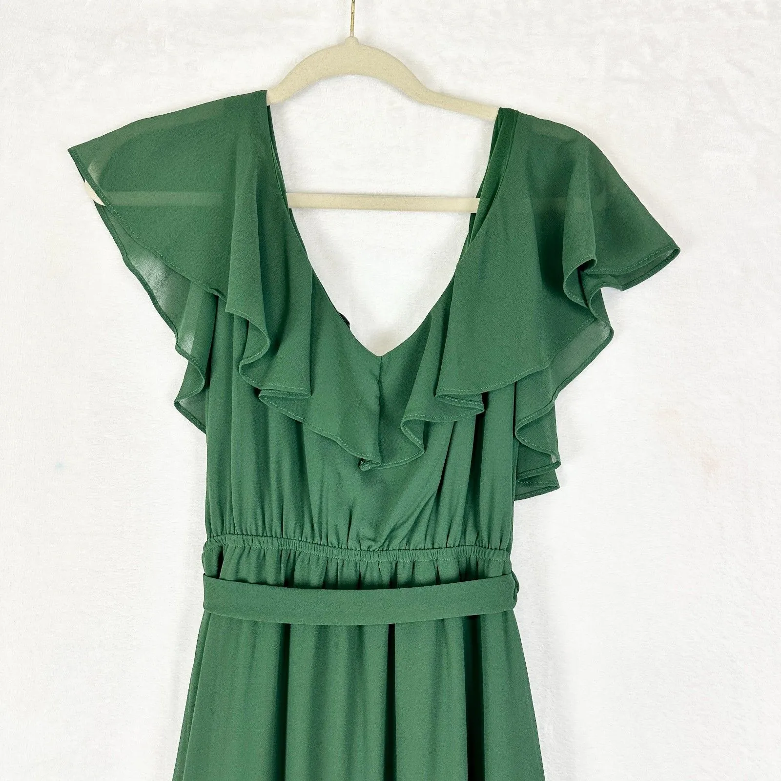 Baltic Born Katya Ruffle Maxi Dress Size Small Evergreen Chiffon - Image 9