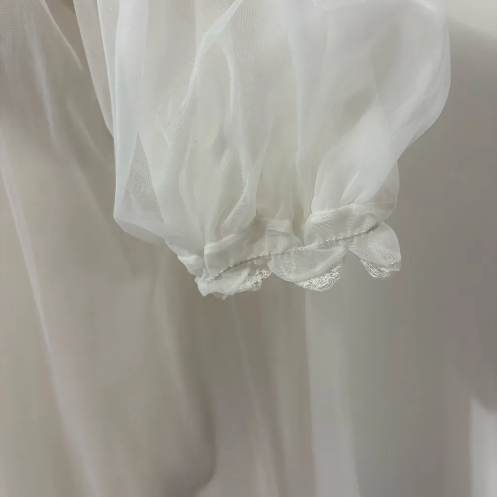 Vintage 70s Gotham White Peignoir Robe Blue Flower Sz S - Image 3