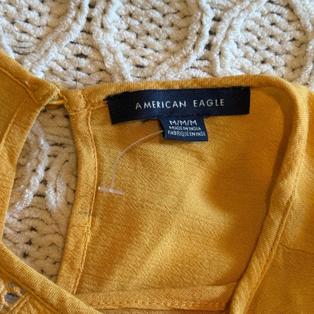 American Eagle Charming Yellow mustard Women top with Embroidered Details size M - Image 2
