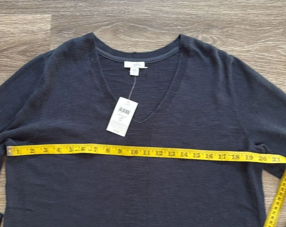 J. Jill Women’s Petite Linen Cotton Blend Long Sleeve Shirt Casual Navy Top L - Image 9