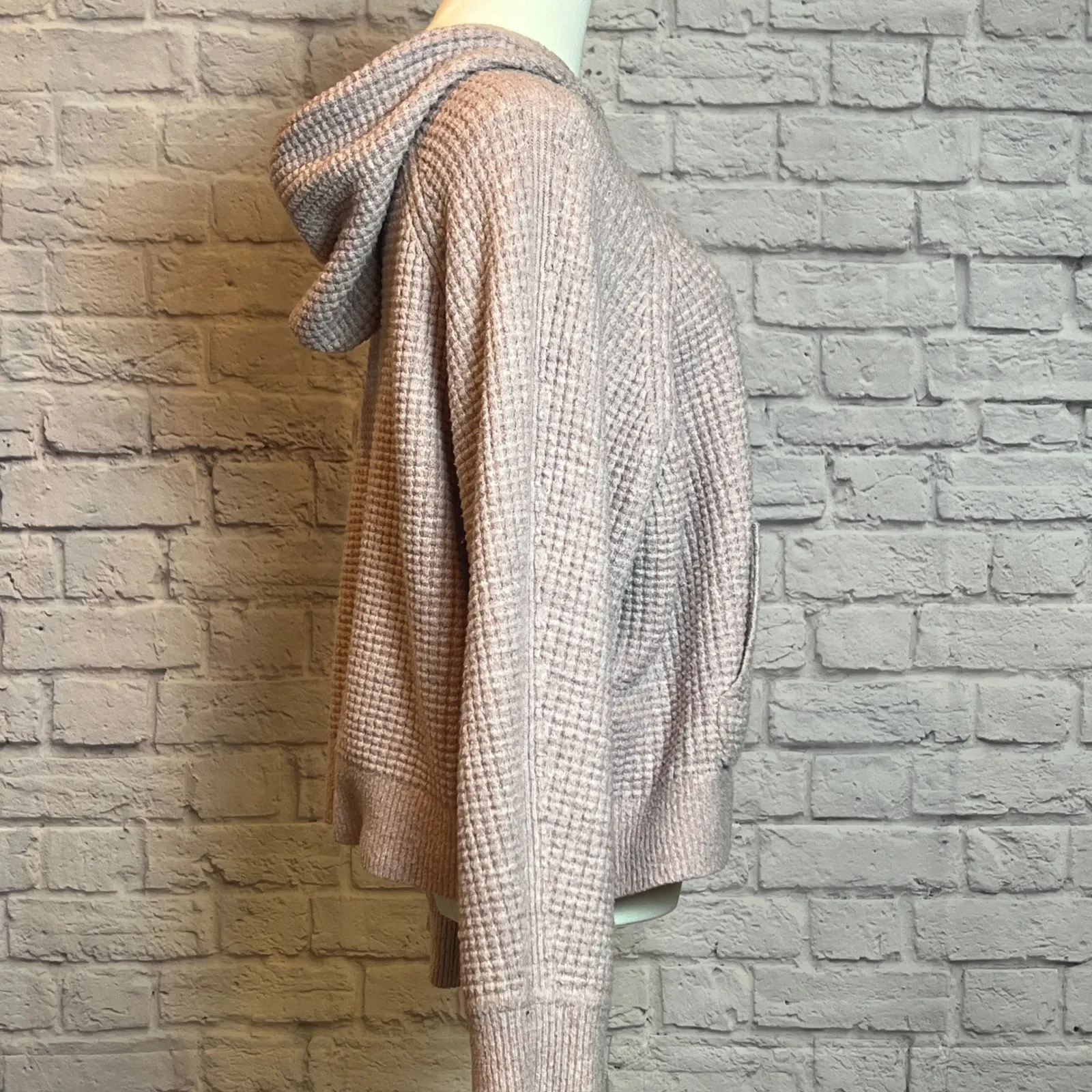 Abercrombie & Fitch Hoodie Waffle Knit Lilac Taupe Women's Medium Cozy Fall - Image 2