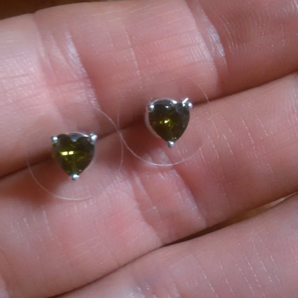 Green Simulated Diamond Sterling Silver Heart Stud Earrings - Image 5