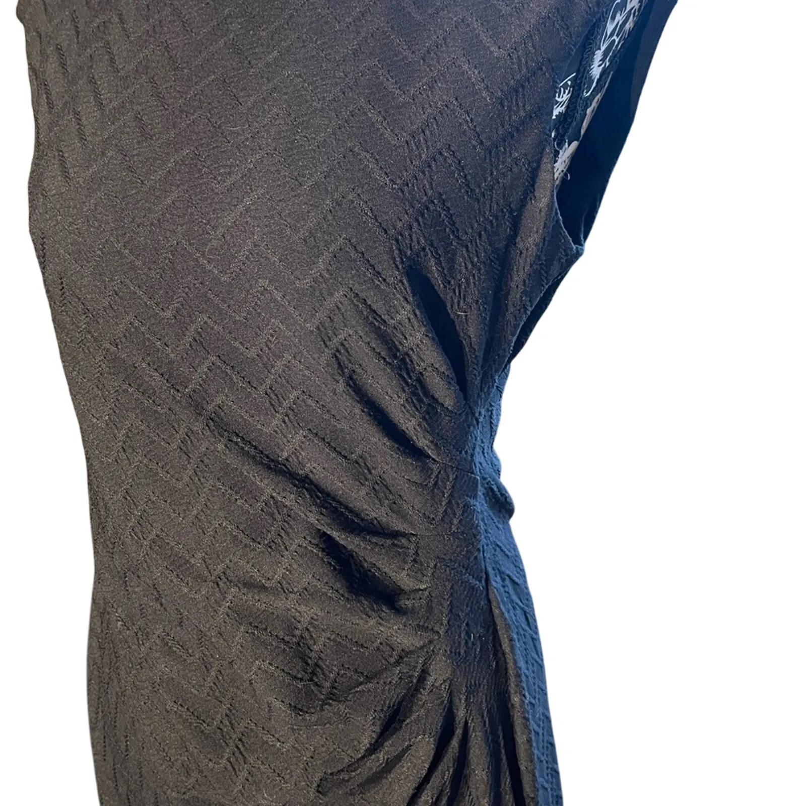 Chaps Classic Black Dress w/Subtle Chevron Pattern & Flattering Side Ruching- 12 - Image 8