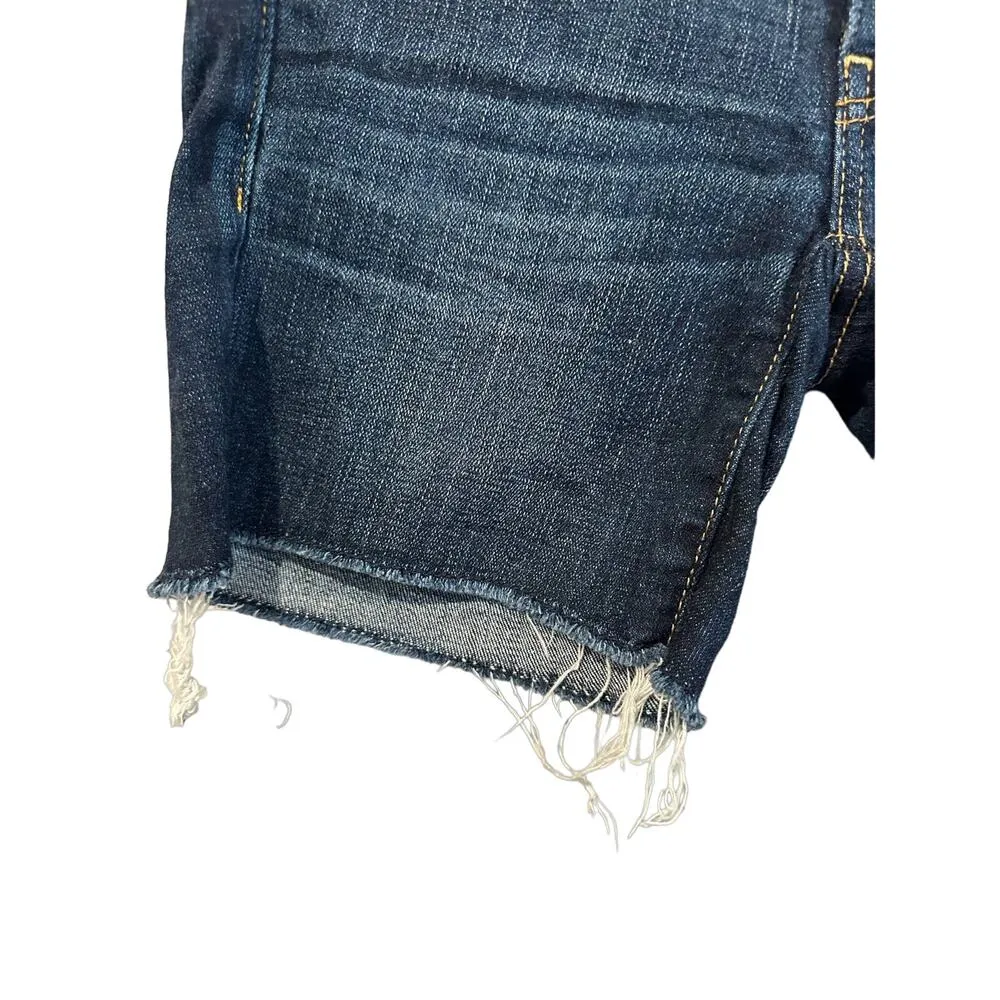 American Eagle Dark Wash Low Rise Raw Hem Cut Off Stretch Denim Jean Shorts 0 - Image 4