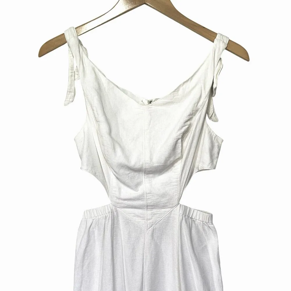 URBAN OUTFITTERS Women’s Beverly White Linen Cutout Jumpsuit medium - Image 3