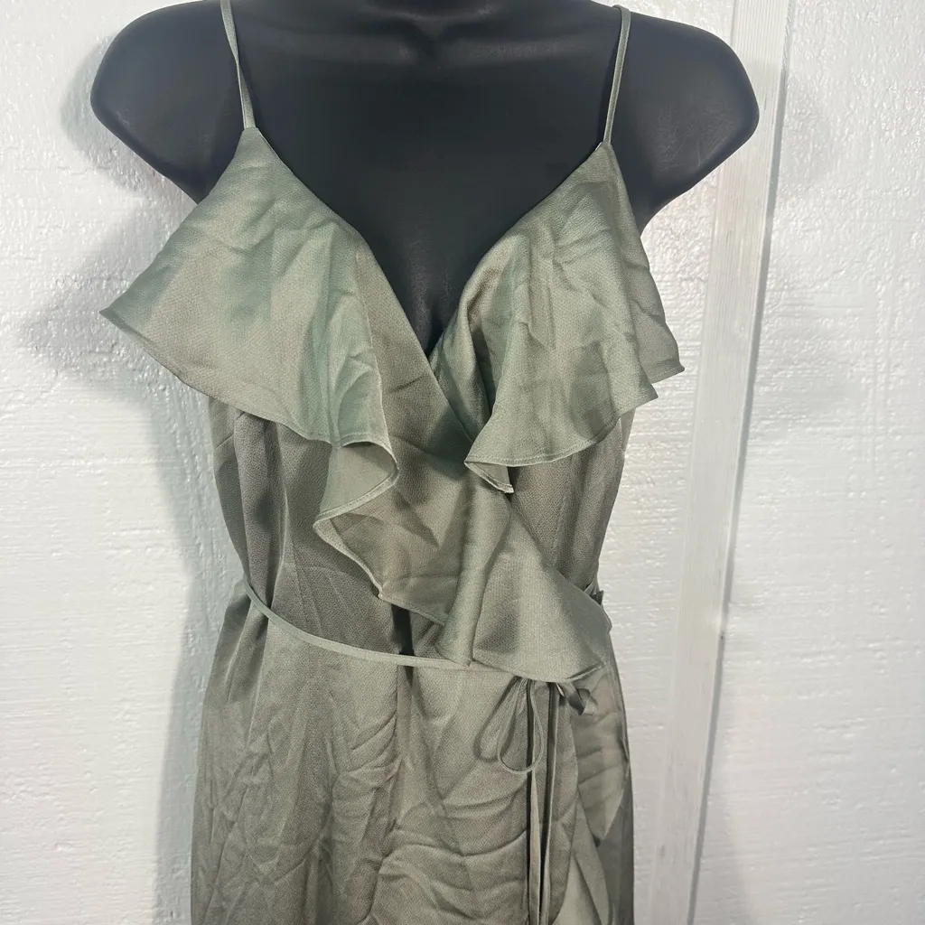 Shona Joy Green  Spaghetti Strap Luxe Ruffle Trim Wrap MIDI Gown Size 4 NWT - Image 6