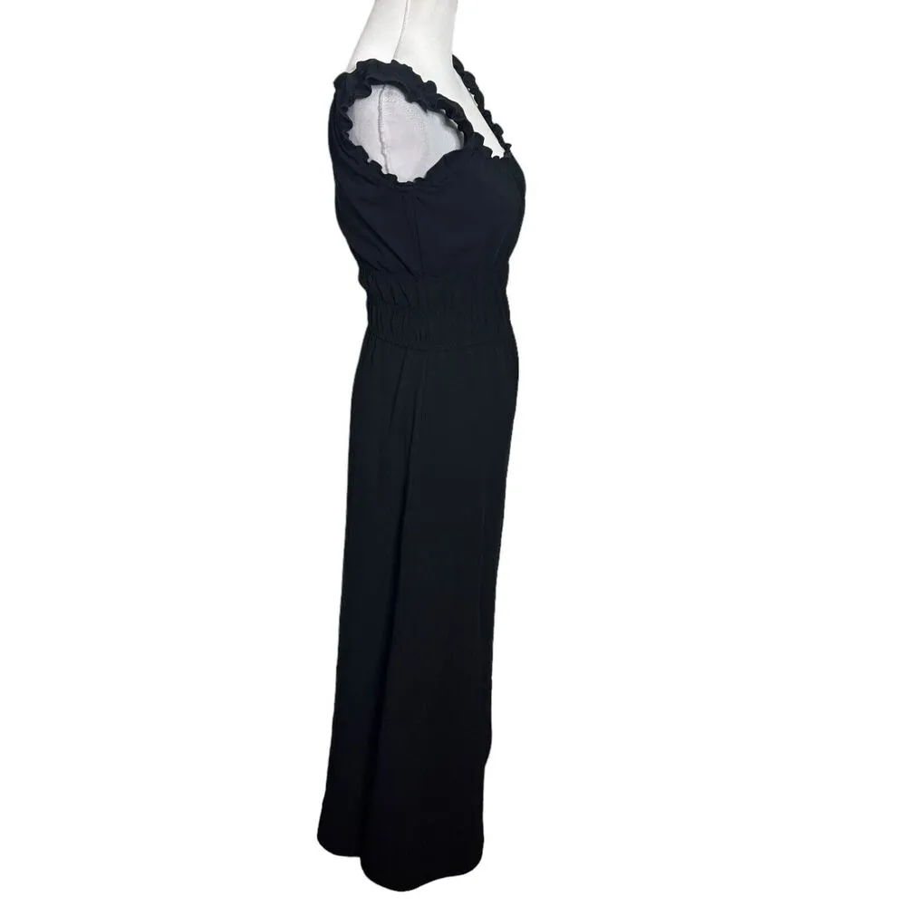 The Kooples Denby Maxi Crepe Dress Black Fit And Flare Smocked Womens Size 0 - Image 3