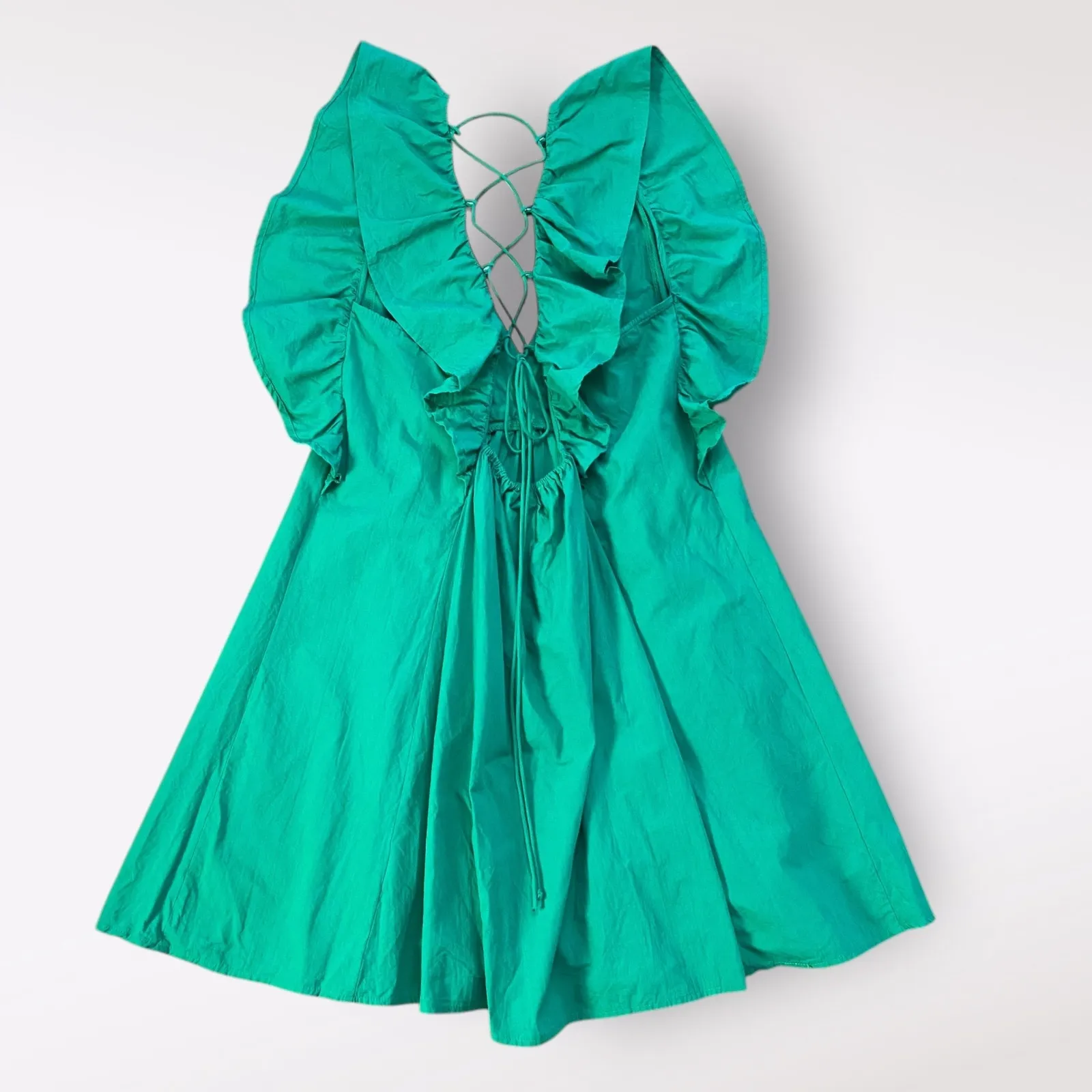Umgee Kelly Green Tiered Ruffled Corset Back‎ Mini Dress Preppy Casual Size L - Image 3