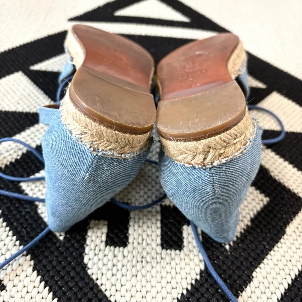Aquazzura Belgravia Flat Lace Up Espadrilles in Light Denim Blue Size 6 - Image 9