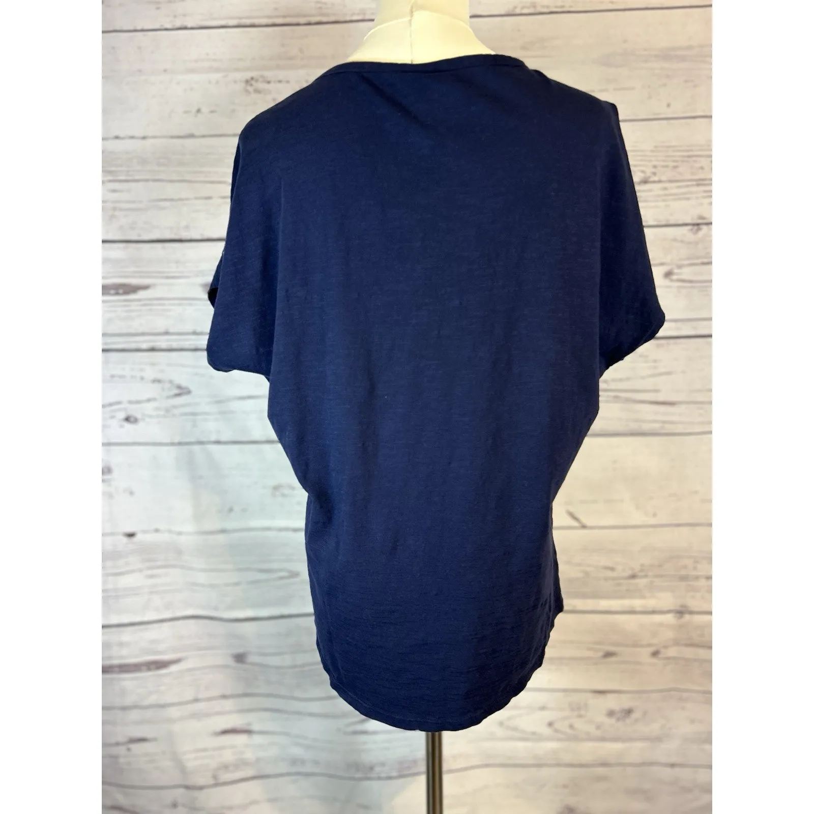 Chico’s Size 1 Navy Embroidered Cotton Tassel Top Short Sleeve Boho Blouse - Image 4