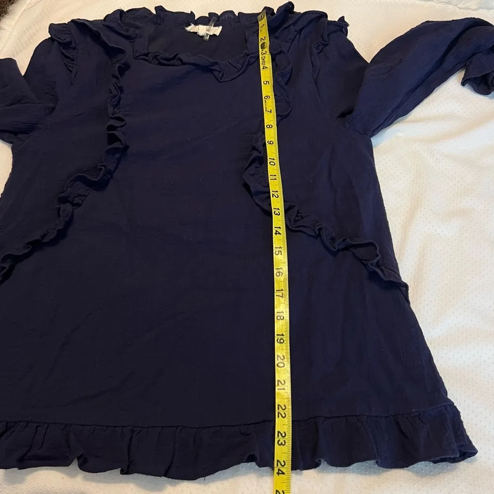Entro Dark Blue Ruffle Top Blouse Women’s Size Medium Dramatic Sleeve - Image 9