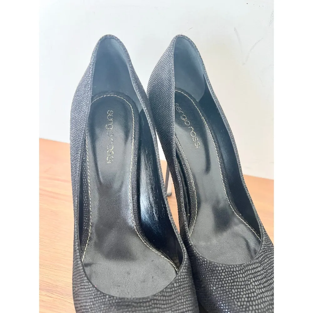 Sergio Rossi Uptown Embossed Platform Stiletto Shoes Black Women's Size 37 / 7 - Image 4