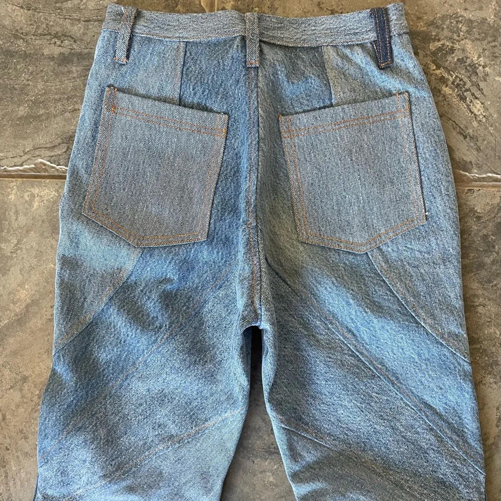 New! EB‎ Denim Vien Straight Leg in Blue Patchwork Size Small $400 - Image 6