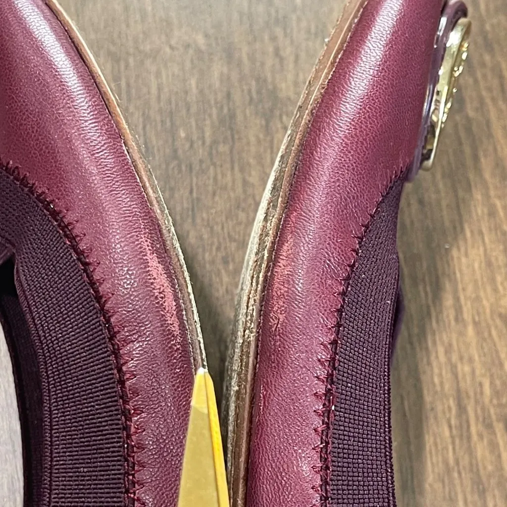 TORY BURCH Caroline 2 Leather Ballet Flat Women's Size 7M Gold Logo Wild Plum‎ - Image 4