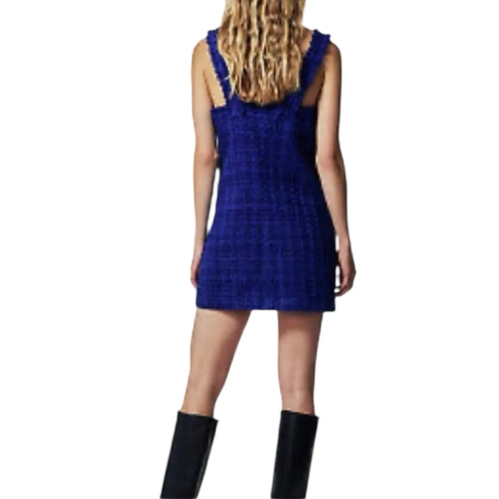 Zara - NWT Blue Tweed Jeweled Mini Dress Pinafore Sz XL - Image 2
