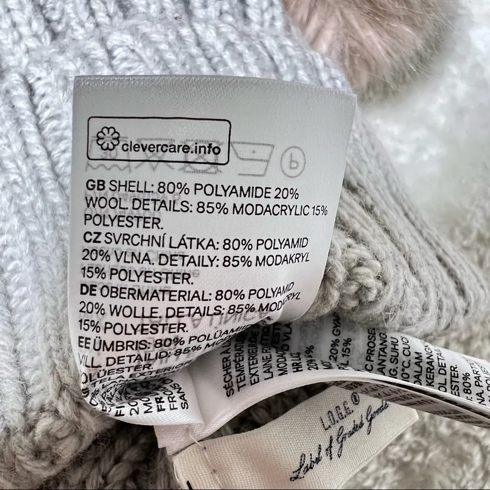 H&M Light Gray Knit Faux Fur Pom Pom Beanie - Image 7