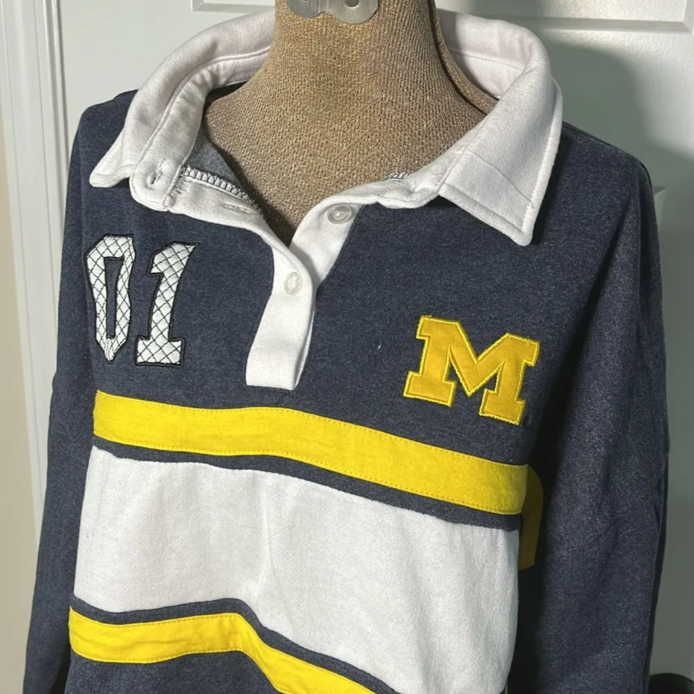 Women’s Heather Navy Wolverines I Love My Job Rugby Shirt Size S - Image 2