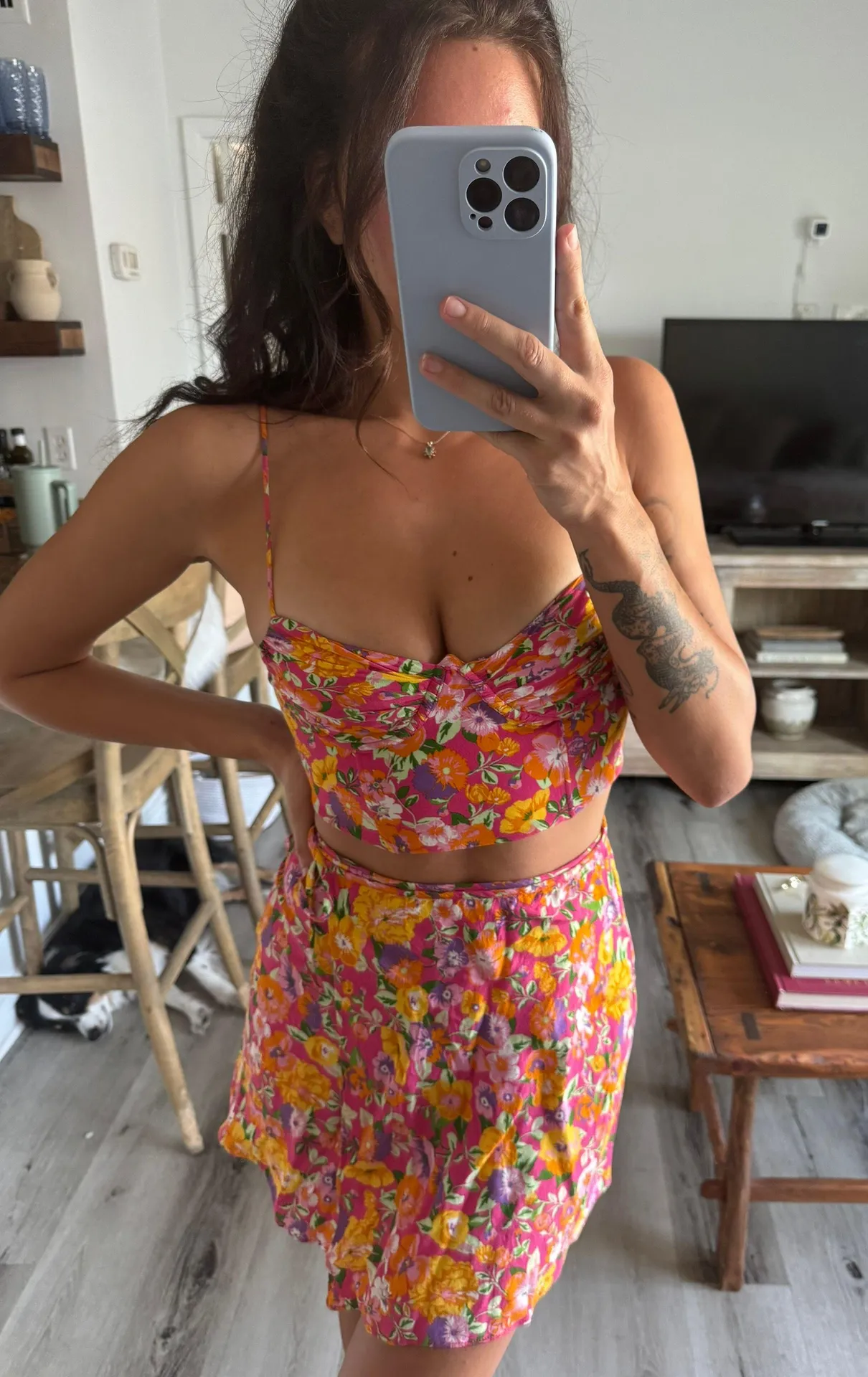 Floral Crop Top And Wrap Skirt Matching Set - Image 3