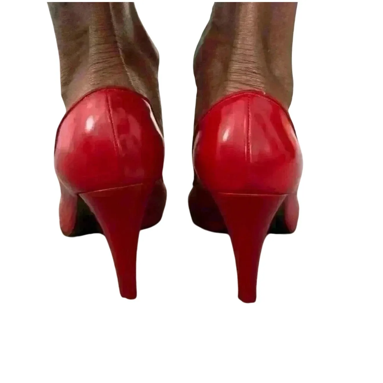 Marc Jacobs Red Patent Leather Peep Toe Bow Stiletto Heels Women's Shoes - Image 5